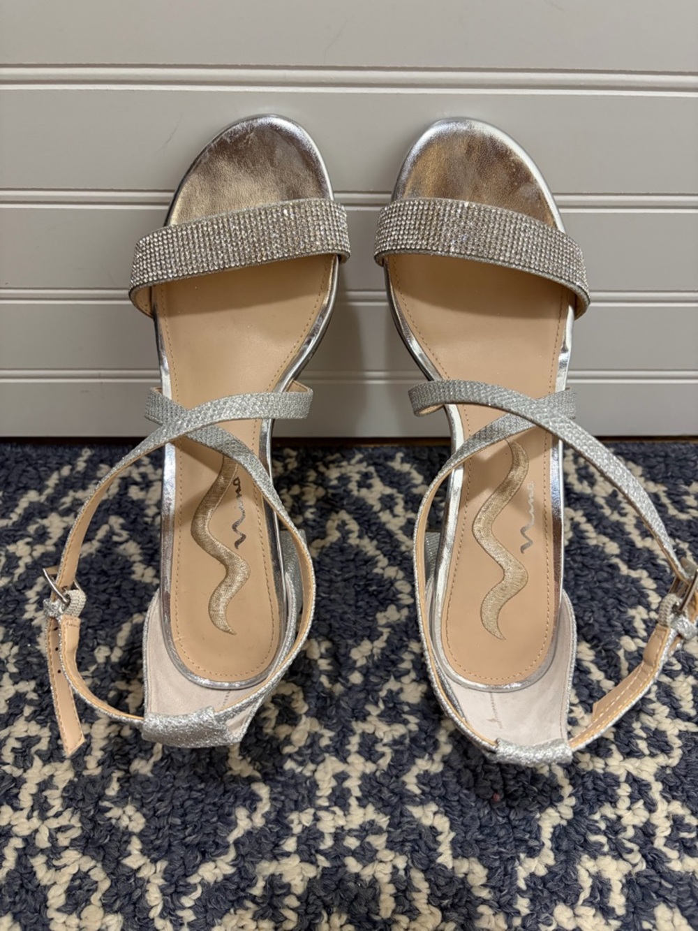 Nina Silver Crystal-Strap Block Heel Sandals - Picture 6 of 8